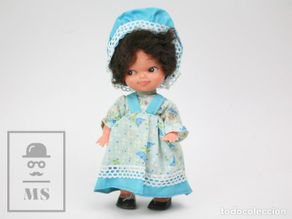 Poupées Espagnoles Modernes: Muñeca Chari de Muñecas Durpe - Morena con Vestido Azul - Años 70 - Altura 23 cm